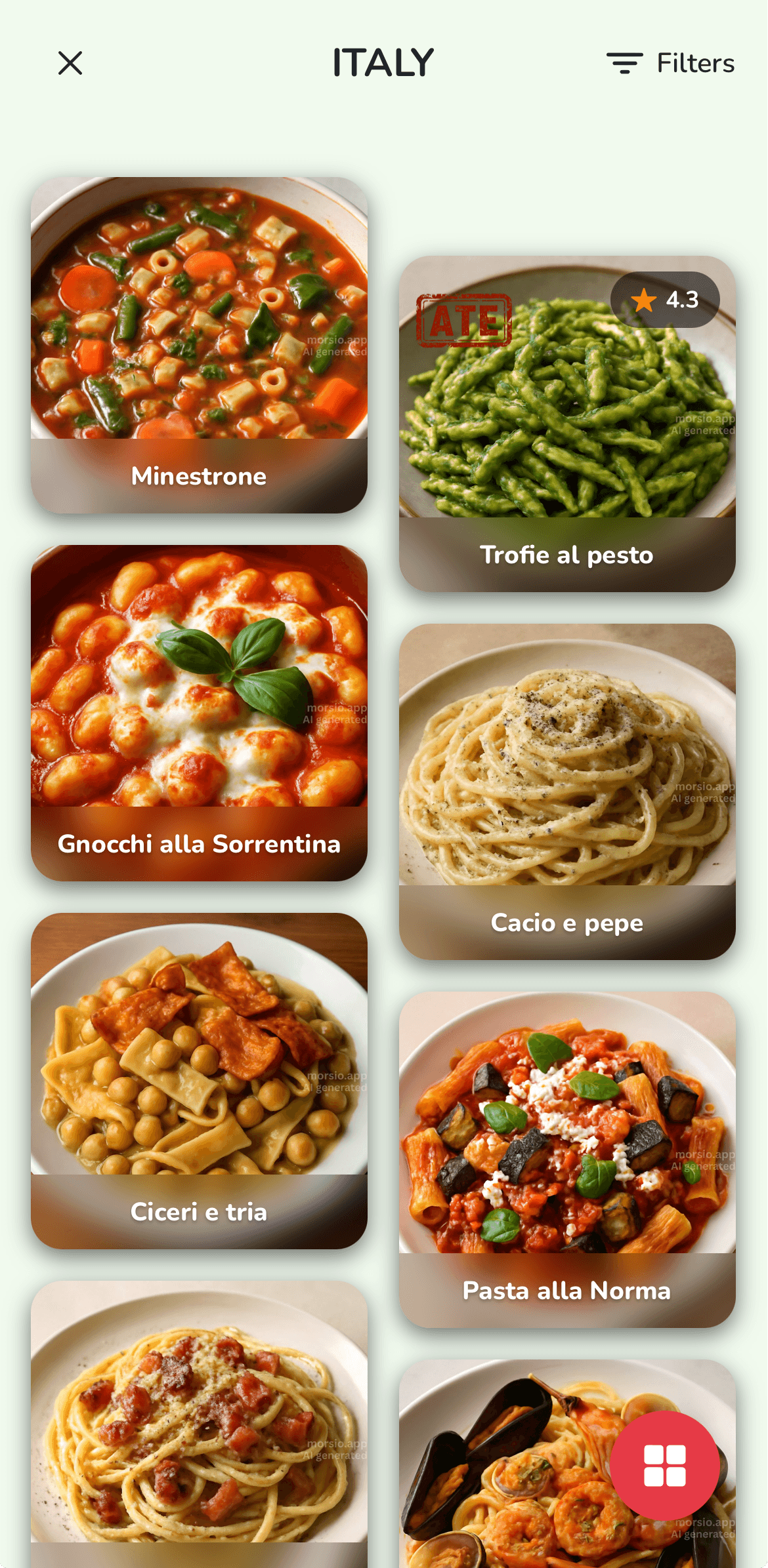 Morsio App Interface - Discover Foods